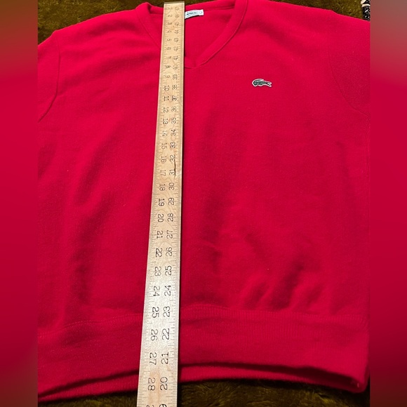 Vintage Lacoste V-neck Wool Sweater French Red Mens Size L Made in USA - Picture 7 of 7